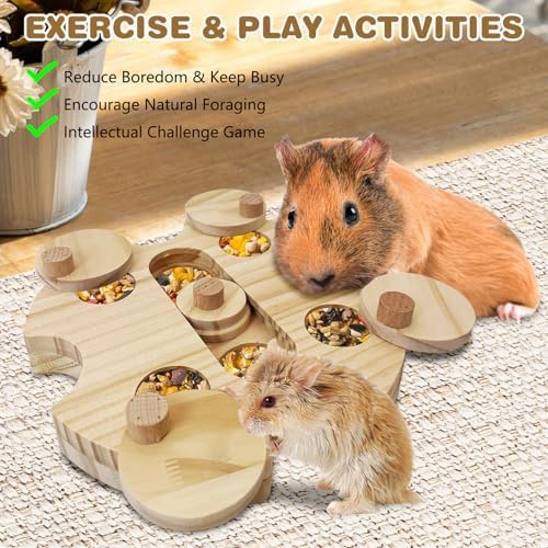 BNOSDM Hamster Foraging Toys Boredom Breaker Pet Rat Foraging Toys Bunny Puzzle Toys for Rabbits Interactive Bunny Toys Wooden Hamster Enrichment Toys for Guinea Pig Chinchillas Small Rodents,6-Hole