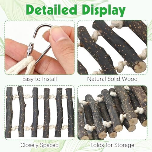 BNOSDM Reptile Bridge 2 PCS Wooden Climbing Ladder Hanging Swing 23.6in