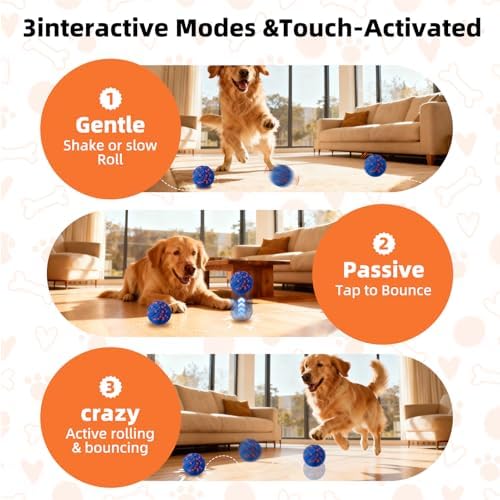 Interactive Dog Toys Balls, Dog Toys for Aggressive Chewers, Dog Chew Toys, Dog Enrichment Toys, Automatic Moving, Bouncing, Rotating, Rechargeable, Medium, Small Dogs Toys, Dog Toys to Keep Busy
