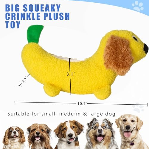Plush Banana Dog Squeaky Toys, Stuffed Dog Chew Toys for All Breeds