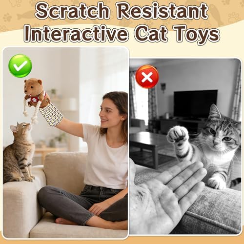 Cat Wrestling Glove - Cat Puppet Wrestler Toy with Tough Padding for Safe Interactive Play, Cat & Dog Wrestling Interactive Toy with Fish Toys, Kids & Pet Safe for Training & Exercise (B)