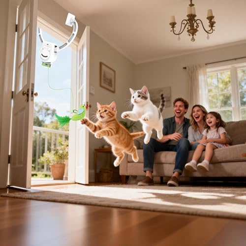 Interactive Cat Toys for Indoor Cats, Smart Interactive Hanging Cat Toy for Door Frame, USB Rechargeable, Automatic Electric Flying Bird Cat Toy Gifts for Bored Indoor Adult & Kitten Cats(White)