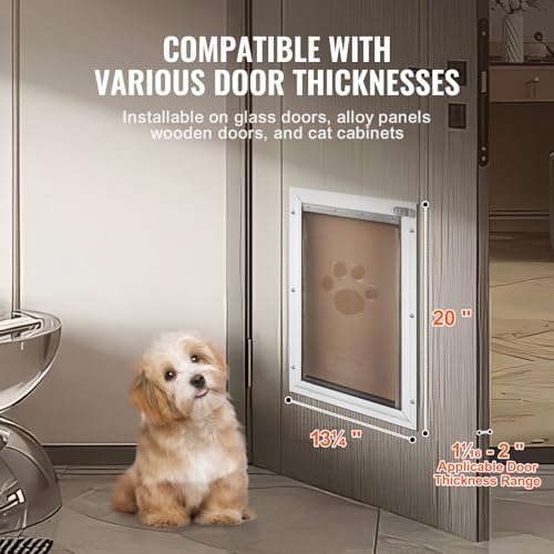 VEVOR Pet Door for Interior and Exterior Doors, Aluminum Frame, Metal Closing Panel and Lock, Strong and Durable Dog Door, Pet Door Suitable for Large Dogs (White-Large)