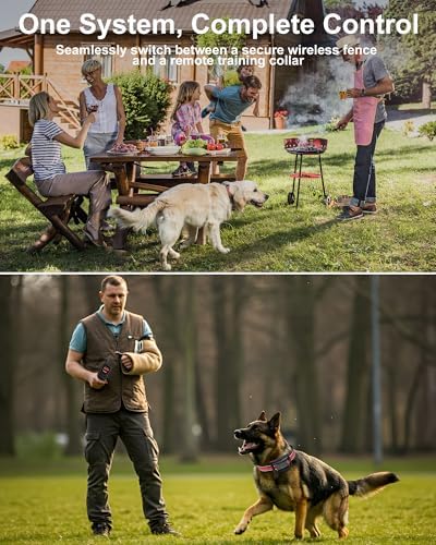 Wireless Dog Fence System - 2-in-1 Pet Containment & Training Collar with Accurate Boundary Control, IPX6 Waterproof and Rechargeable for Large & Medium 2 Dogs - Black&Red