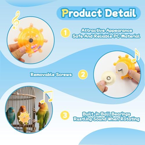 2 Colors Bird Toys for Parrots, Small Bird Cage Toys with Spinning Rattle