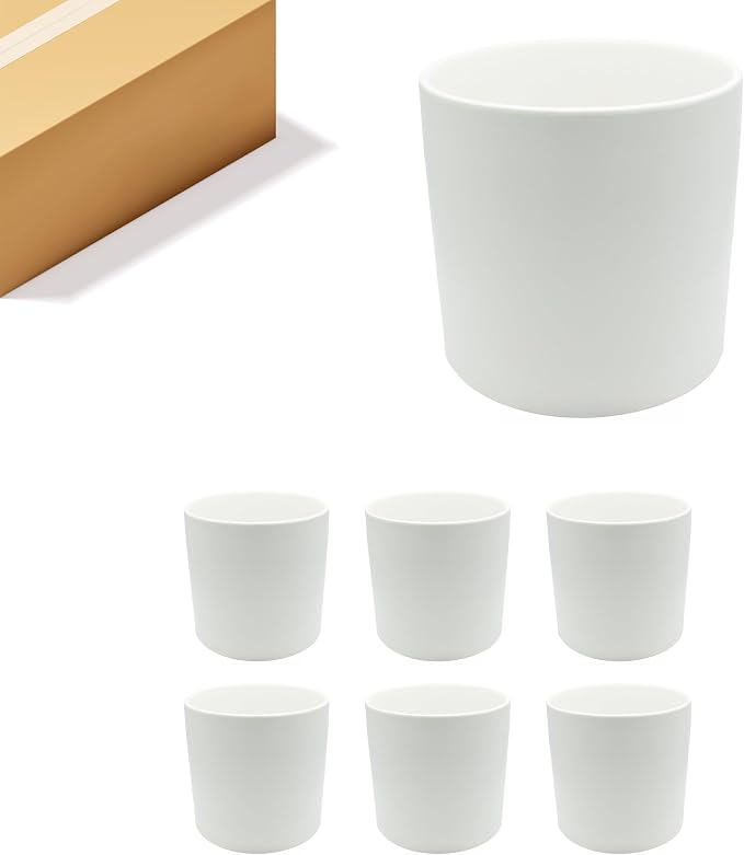 WGVI White Ceramic Cylinder Vase Width 7" Height 6.75", Flower Arrangements, Candle Holder, Terrarium Planter Pot, Storage Container Organizer, Pen Brush Holder, 6 Pieces