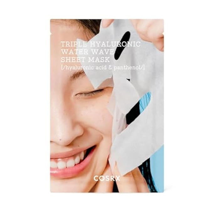 COSRX Triple Hyaluronic Water Wave Sheet Mask 20ml / 0.67 fl.oz | Hyaluronic Acid Face Mask | Korean Skin Care, Cruelty Free, Paraben Free