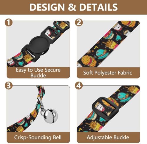 2 Pack Pet Collars Cute Hamburger Brown Puppy Collar with Bell, Adjustable 10.6 to 17.1 Inches