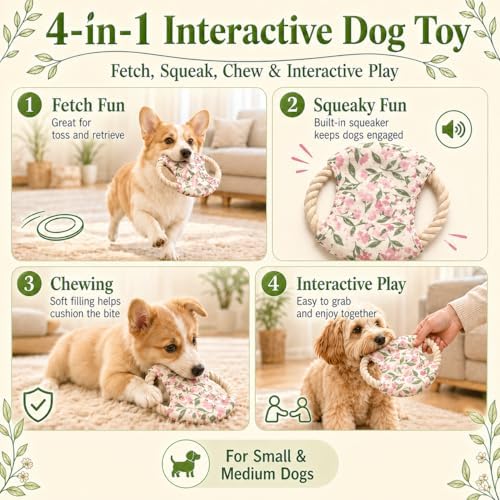 Dog Frisbees Cotton Rope Toys Flying Discs 2 Pack, Teething, Soft Polyester Squeaker Toy for Training,Throwing,Chewing and Interacting for Anti Boredom & Anxiety, Easy to Clean