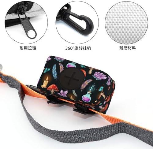 Dog Waste Bag Dispenser Pet Poop Bags Holder Zipper Witch Witchy Goth Magic Mushrooms Small Doggy Puppy Pouch for Leash Accessory