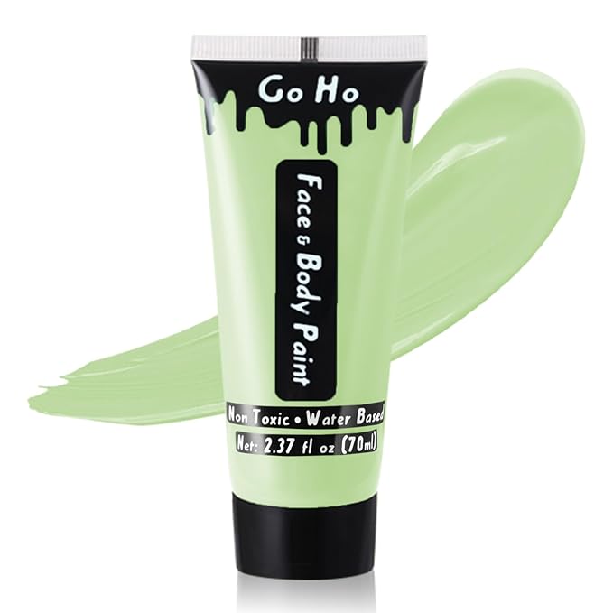 Go Ho Pastel Green Body Paint Washable(2.37oz/pc),Water Based Cream Pastel Green Face Body Paint for SFX Cosplay Costumes Festivals Halloween Makeup