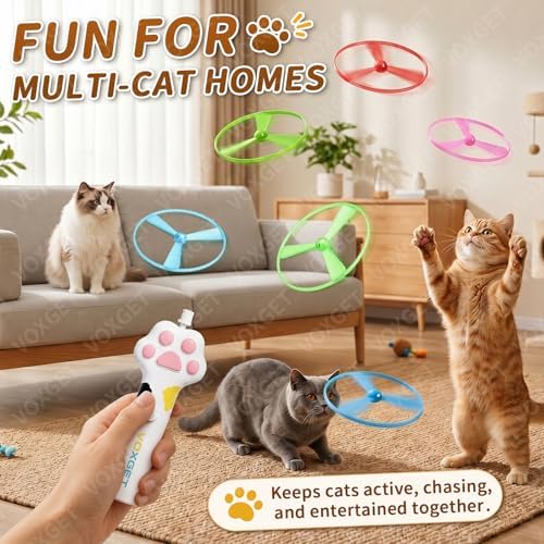 Interactive Cat Disc Launcher Toy, Rechargeable with 8 Flying Discs