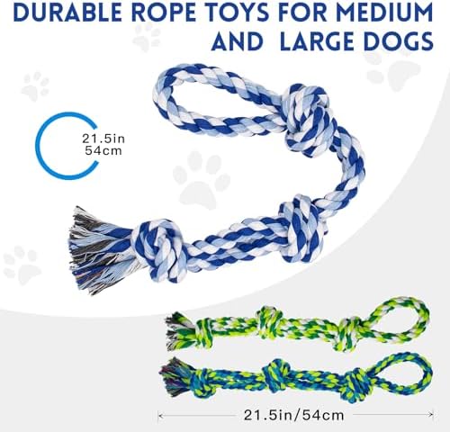 WDZZHOT [3 Pack] Dog Rope Toys for Large and Medium Aggressive Chewers, Nearly Indestructible Rope Chew Toys, Heavy Duty 100% Cotton Tug of War Dog Toy for Boredom, Teeth Cleaning