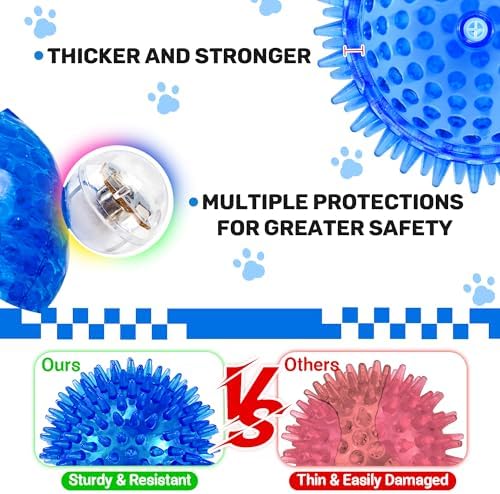 6 Pack 2.5" Light Up Squeaky Dog Balls, Spiky Dog Toy Balls for Puppy Small,Medium Dogs