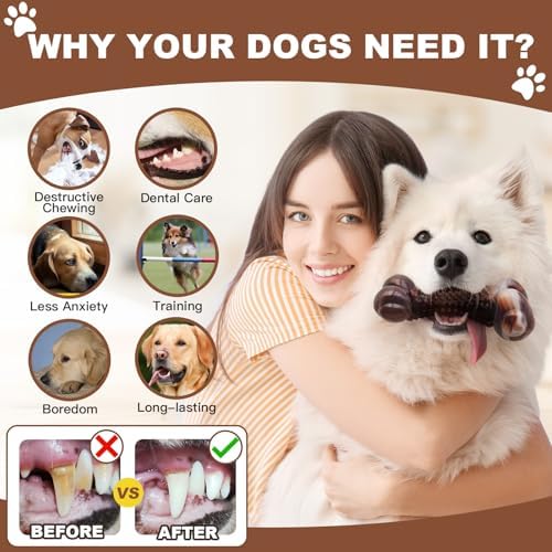 Dog Chew Toys for Aggressive Chewers, 3Pack Indestructible Nylon Tough Large Dog Toys for Small Medium Dog, Durable Interactive Dog Bone Chew Toy to Keep Them Busy, Real Beef&Bacon Flavor
