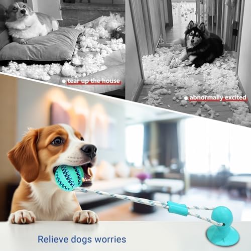 Interactive Dog Toys to Keep Them Busy, Suction Cup Tug of War Rope, Puppy Teething Chew Toy, Treat Dispensing Puzzle Ball for Aggressive Chewers, Small Medium Dogs - Blue
