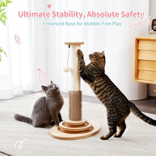 Made4Pets Cat Scratching Post for Indoor Cats with Self Groomer, 23"