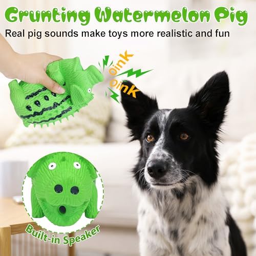 Squeaky Dog Toy Pig, Watermelon-Shaped Pig Dog Toys that Oinks, Natural Latex Dog Toys for Medium Large Dogs Pet Interactive Grunting Pig Dog Toys