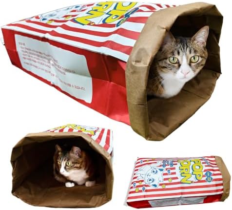 Durable Kraft Paper Cat Tunnel Bag, Extra Large Sack for Indoor Cats & Kittens, 29.5" Collapsible Interactive Toy for Hiding & Hunting, Fits Bunnies, Rabbits and Ferrets