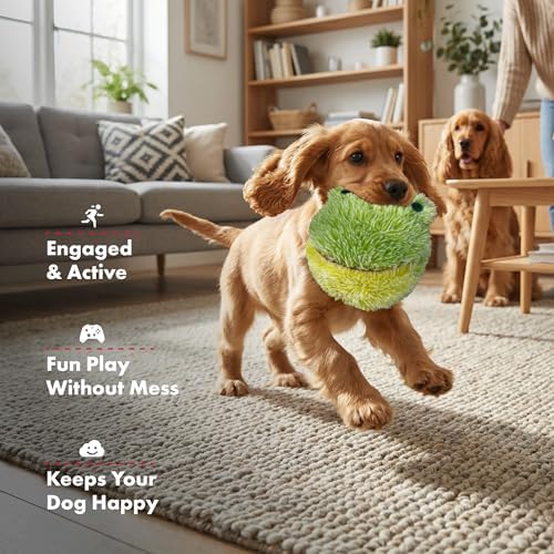 PetLou D.O.G'Z 4-inch EZ Squeaky Frog Dog Plush Toy,Durable Squeaks Bouncy Ball Dog Toy