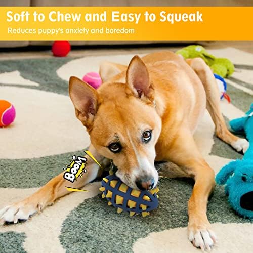 Dog Toy Ball, Dog Spiky Toy Ball with Squeaker, for Floating Chewing Fetching and Interactive Play (Yellow)