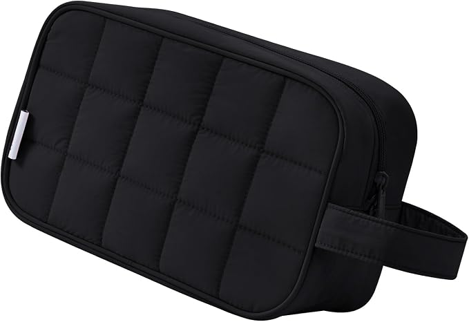 Narwey Quilted Makeup Bag Puffy Make up Bag Cosmetic Bag Organizer, Puffer Travel Toiletry Bag for Traveling Women Girl, Travel Bag for Toiletries, Skincare Medicine Bags (Black)