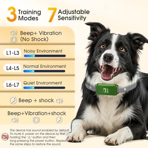 Dog Bark Collar for Large Medium Small Dogs, Effective No-Bark Collar, Smart Barking Collar, Rechargeable Bark Collar with 7 Sensitivity, 3 Modes, Waterproof, Sage Green