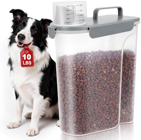 TBMax 10 lbs Cat Dog Food Storage Container, 2026 Upgraded Large Pouring Container for Pet Food Storage, Bird Seed Dispenser, Portable Travel Kibble Holder -Light Gray