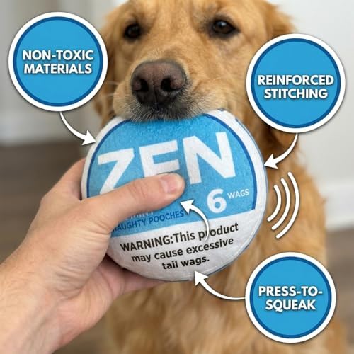 Zen-Pouchy Funny Dog Toy Squeaker - Hilarious Parody Nic Pouch Plush Toy - Durable Interactive Dog Toy for Small, Medium Dogs (Blue)