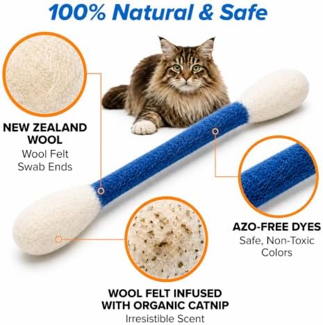 Glaciart One XXL Swabs Cat Toys with Catnip - 2 Pk | Durable for Chew, Cute Cat Toys Interactive Kitty for Boredom, Exercise, & Play | Filled w/Organic Catnip for Anxiety & as Digestive Aid
