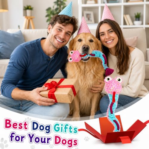 Dog Toys Squeaky Plush No Stuffing, Stuffless Crinkle Dog Toy with Rope Tug Pull Design, Durable Chew Toy for Puppies Small Medium Large Dogs, Fun Interactive Pet Toy