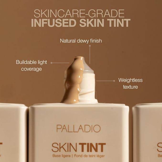 Palladio Skin Tint with Aloe, Niacinamide and Hyaluronic Acid, Sheer to Medium Coverage, Glowy Finish, Brightening and Blurring Lightweight Foundation Makeup (Medium Beige)