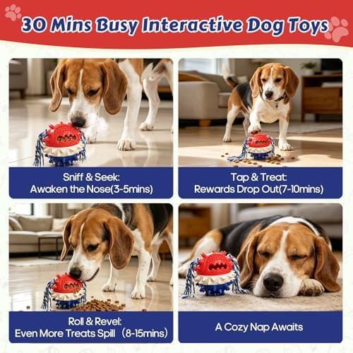 Dog Chew Toys Floating 4" Squeaky Ball for Aggressive Chewers Toothbrush Teething Cleaning Toys Outdoor Swimming Interactive Tough Toys with Treat Dispenser Ball for Medium and Large Dogs