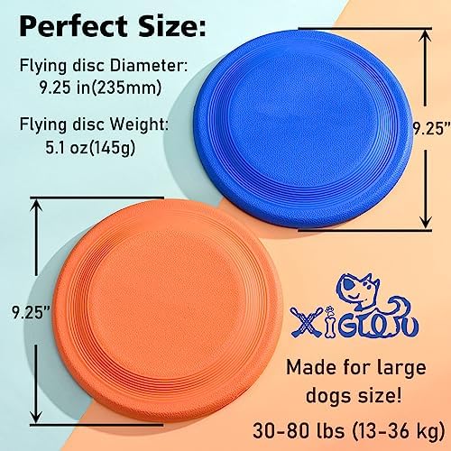 XIGOU Dog Flying Disc (2 Pack) - Durable Rubber Flying Disc Dog Toy - 9.25" Indestructible Rubber Dog Fetch Toy - Puncture Resistant & Bite Resistant Extremely - for Medium Large Dogs