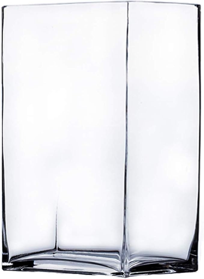 WGV Glass Rectangle Block Vase, Width x Length 3" x 4", Height 6.5", Clear Floral Planter Container Votive Candle Holder Wedding Party Event, Home Office Decor, 1 Piece