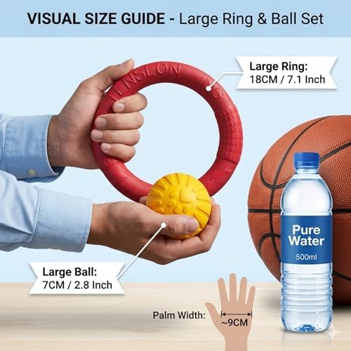 Floating Ring & Ball Combo Set, 2 Pack EVA Water Fetch Toys for Dogs, Durable Chew Tug Toy for Small Medium Large Dogs, Pool Beach Interactive Play (Red, Small)