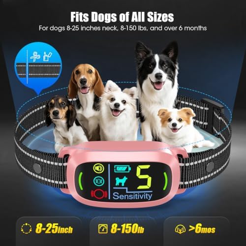 Bark Collar for Small Medium Large Dogs with 5 Training Modes, Pink | AI Bark Recognition, Effective Anti Barking Device with 5 Sensitivity Levels, Rechargeable IP67 Waterproof Anti Bark Collar