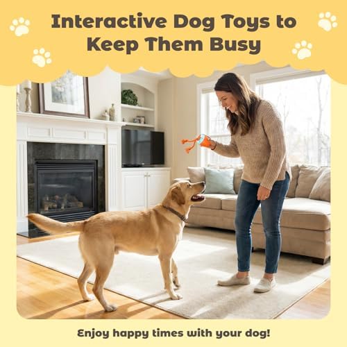 Interactive Dog Toys, Automatic Moving and Rolling Dogs Toy with Rope for Medium Large Dogs, Motion-Activated Dog Ball to Keep Them Busy(Orange)