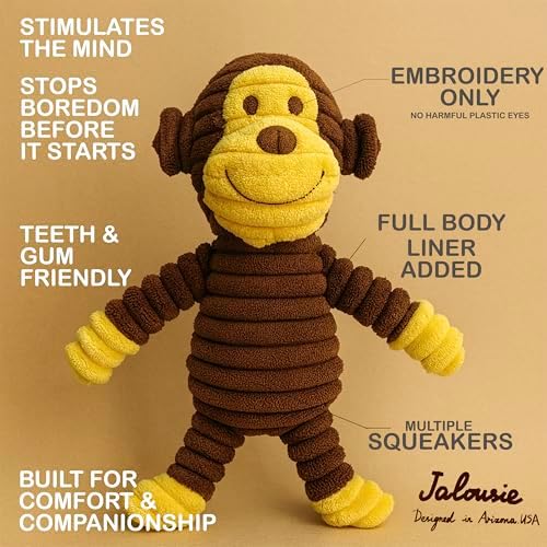 Jalousie Plush Toys Assortment Value Bundle Puppy Pet Mutt Squeak Toy for Medium Large Dogs (5 Pack Corduroy)
