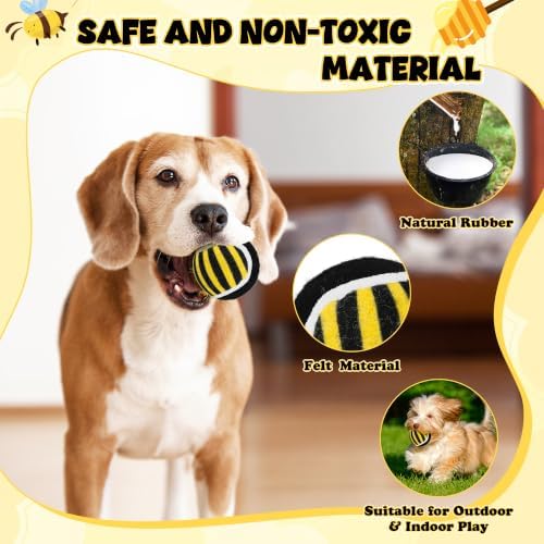 4 Pack Dog Squeaky Toys, Bee Interactive Toys Set, Natural Rope Tug Toy, Crinkle Flying Disc, Tennis Ball ，Puzzle Feeder, Safe Durable Dog Toys for Small Medium Dogs Indoor Outdoor Play