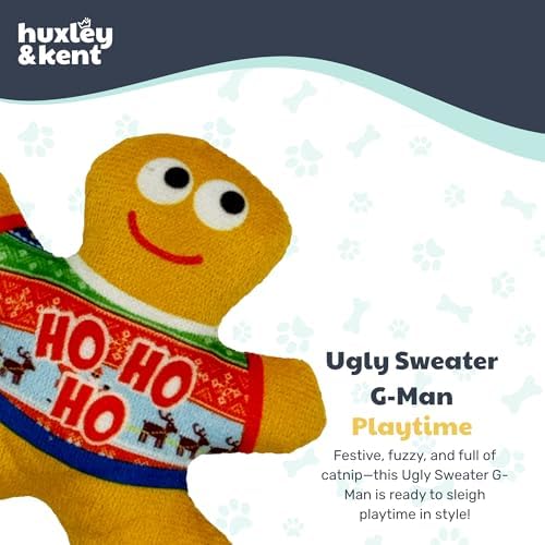 Huxley & Kent Plush Crinkle Catnip Cat Toy, Ugly Sweater G-Man