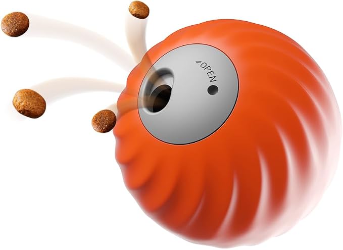 Interactive Pet Food Dispensing Ball, Electronic Treat Puzzle Toy for Cats and Small Dogs, 2.83 Inch Diameter, USB Type-C Charging (Orange)