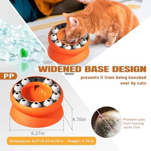 Interactive Cat Puzzle Feeder, Cat Puzzle Toy Treat Dispenser Kitten, Enrichment Toys for Indoor Cats, Slow Feeder Treat Puzzle Toys Cats Stimulation Toys(Orange)