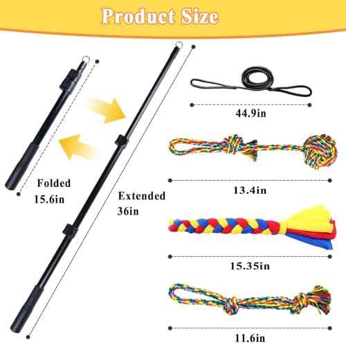 Flirt Pole for Dogs, Heavy Duty Dog Teaser Wand with 3 Replacement Rope