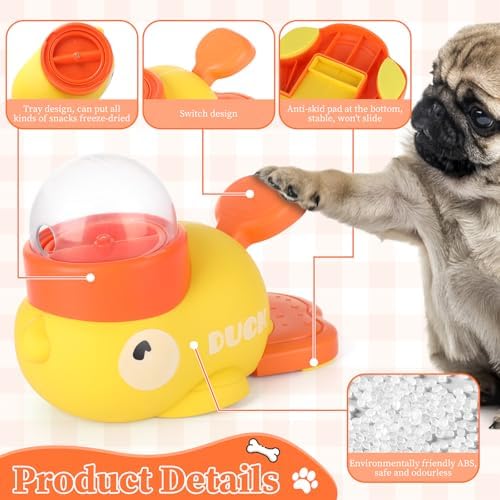 2 Pcs 2-in-1 Interactive Duck Treat Dispenser, Slow Duck Pet Feeder, Dog Treat Dispenser Toy, Feeder Puzzle Toy with 3 Food Outlet Sizes Toy for Small Medium Large Dogs (Yellow/White)