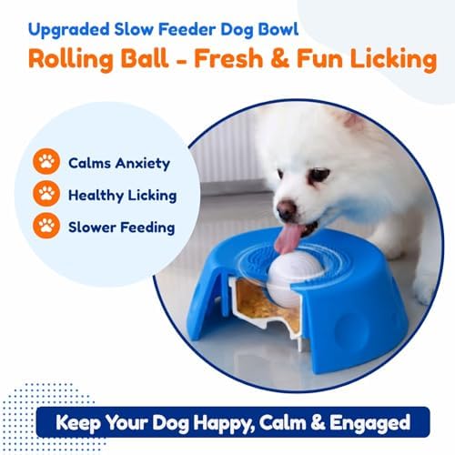 Lick and Roll Bowl for Dogs - Slow Feeder with Rolling Ball, Anxiety Relief