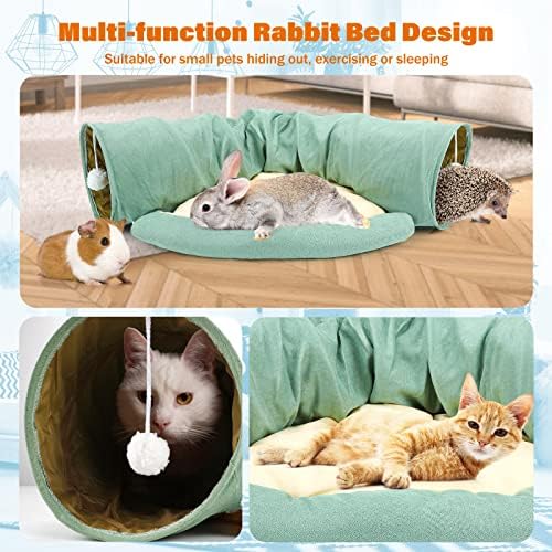 BWOGUE Bunny Tunnel Bed, 2-in-1 Collapsible Rabbit Tunnel Hideout with Mat