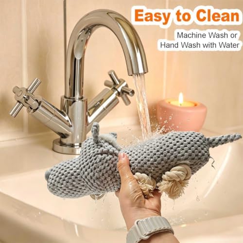 Gray Donkey Plush Chew Dog Toy, 13.4 in, Squeaker and Rope