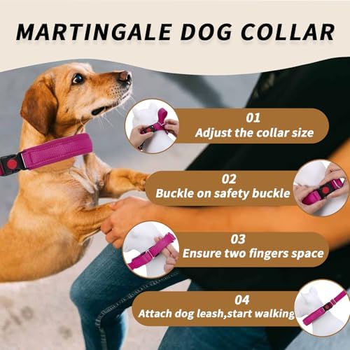 No Pull Martingale Dog Collar for Large Medium Small Dogs, Heavy Duty Nylon Reflective Adjustable Anti Pull Slip Collar with Buckle for Training Walking M Hot Pink