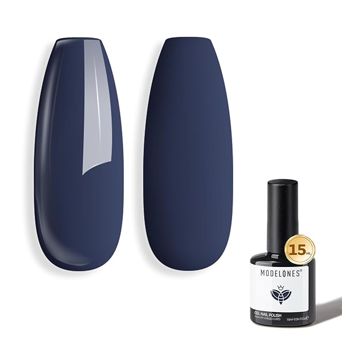 modelones Blue Gel Nail Polish Navy, Dark Blue Deep Color Soak Off LED UV Lamp DIY Nail Manicure Art Design 15ML